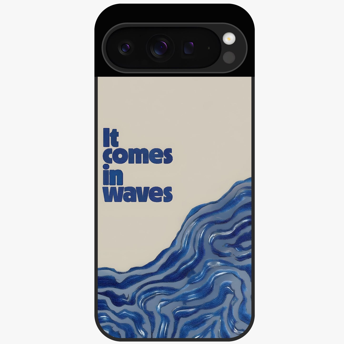 It Comes In Waves Quote Glass Case showing flat back view with inspirational wave themed quote artwork and glossy glass finish.