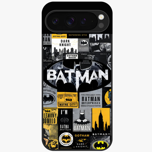 Knight Gotham Rise Glass Case showing flat back view with dark hero inspired artwork and glossy glass finish.