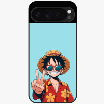 Luffy Summer Anime Vibe Glass Case showing flat back view with vibrant anime character artwork and glossy glass finish.