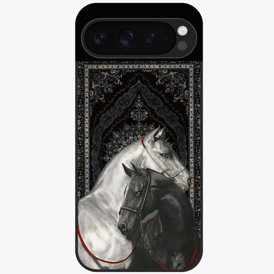 Majestic Ride Legacy Glass Case showing flat back view with powerful automotive inspired artwork and glossy glass finish.