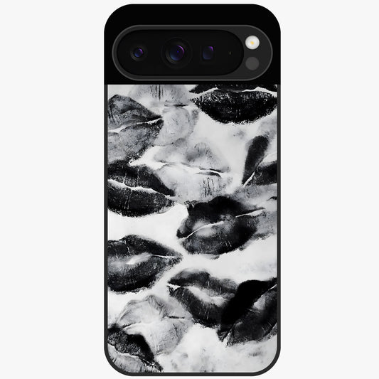 Midnight Kiss Marks Glass Case showing flat back view with lipstick kiss mark artwork and glossy glass finish.