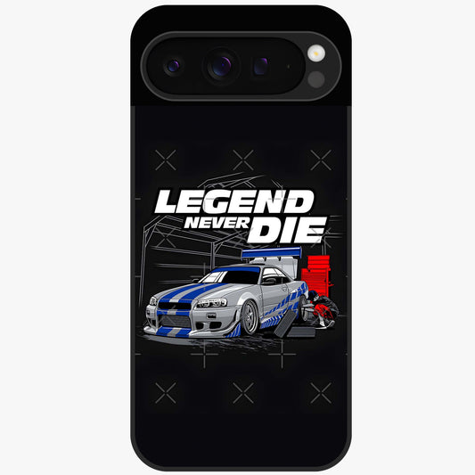Midnight Racing Legacy Glass Case showing flat back view with sleek racing inspired artwork and glossy glass finish.