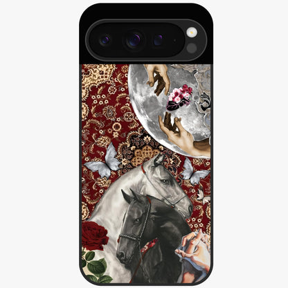Moonlit Royal Stallion Glass Case showing flat back view with majestic horse under moonlight artwork and glossy glass finish.