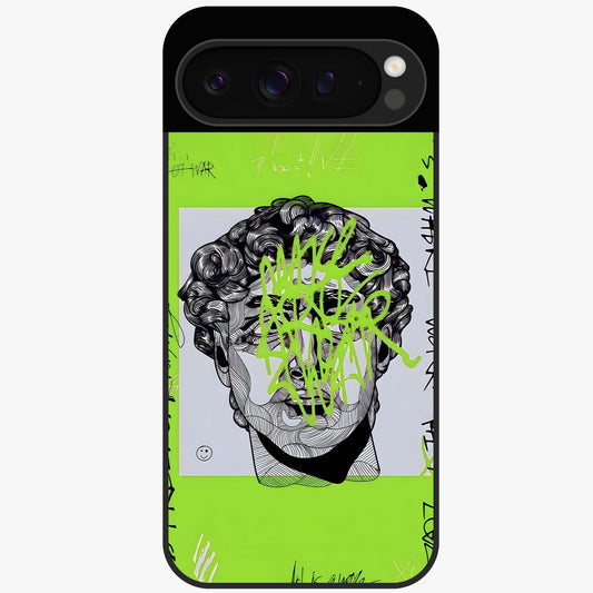 Neo Graffiti Rebellion Glass Case showing flat back view with vibrant graffiti artwork and glossy glass finish.