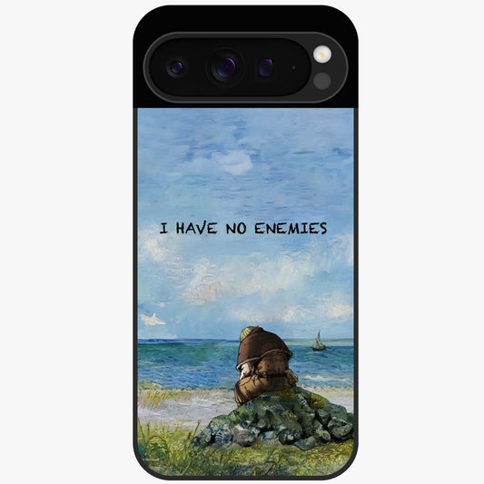 Peace Beyond War Glass Case showing flat back view with symbolic peace themed artwork and glossy glass finish.