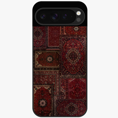 Persian Velvet Tale Glass Case showing flat back view with luxurious Persian velvet pattern artwork and glossy glass finish.