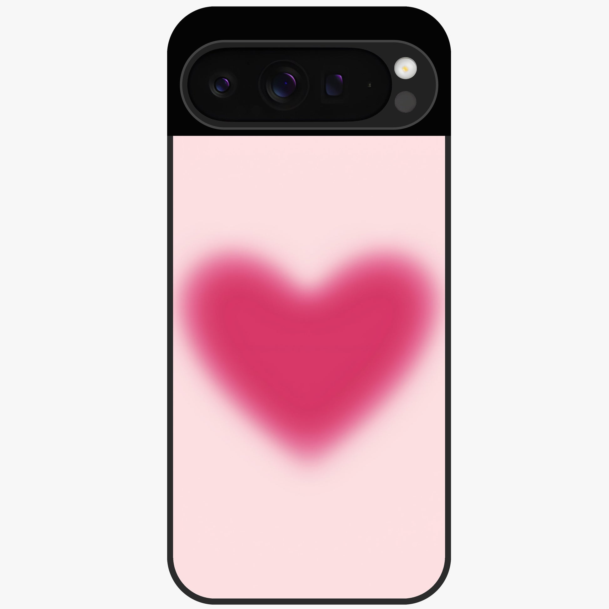Pink Aura Heart Glass Case showing flat back view with glowing heart artwork and glossy glass finish.