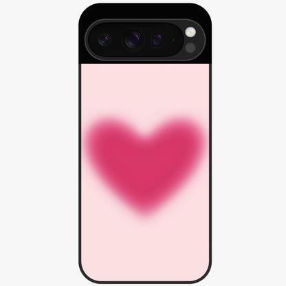 Pink Aura Heart Glass Case showing flat back view with glowing heart artwork and glossy glass finish.
