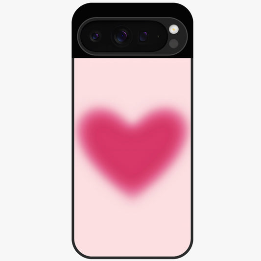 Pink Aura Heart Glass Case showing flat back view with glowing heart artwork and glossy glass finish.