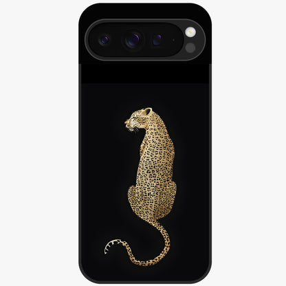 Regal Leopard Glass Case showing flat back view with bold leopard artwork and glossy glass finish.