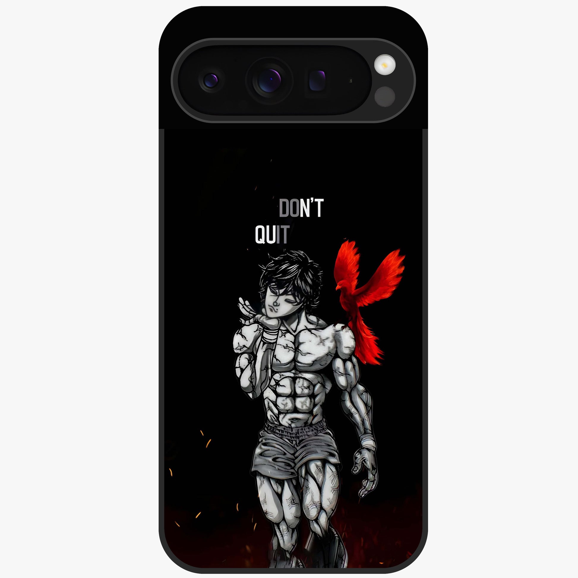 Rise Beyond Limits Glass Case showing flat back view with motivational typography artwork and glossy glass finish.