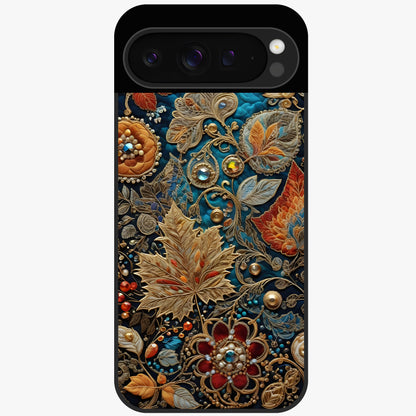 Royal Jewel Garden Glass Case showing flat back view with decorative floral garden artwork and glossy glass finish.