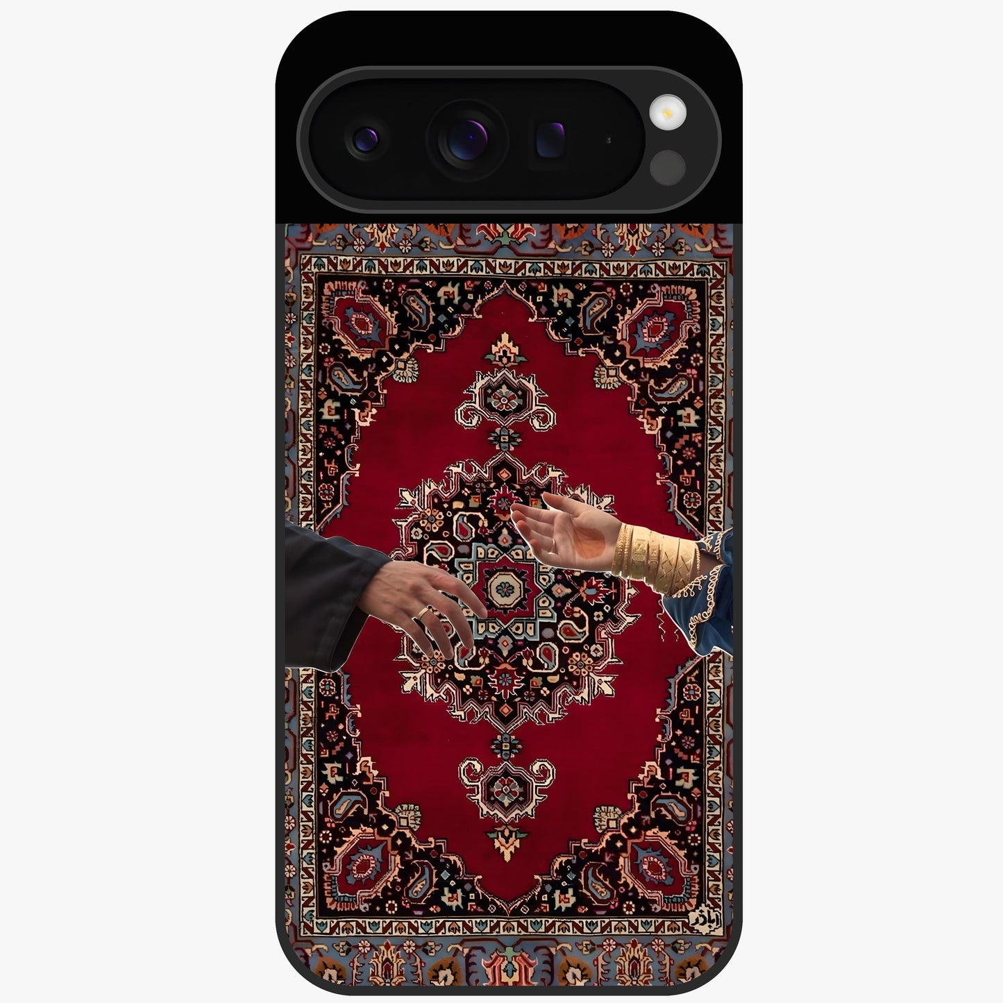 Royal Touch Reach Glass Case showing flat back view with elegant royal themed artwork and glossy glass finish.