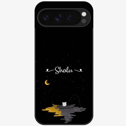 Silent Night Row Glass Case showing flat back view with calm night themed artwork and glossy glass finish.