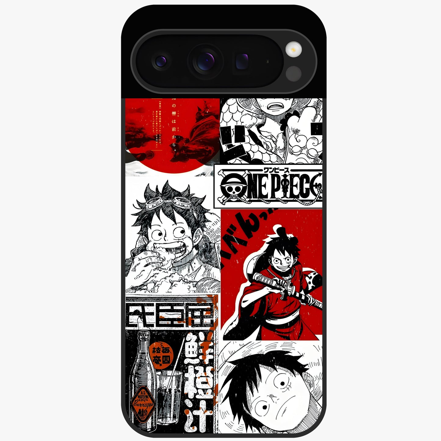 Strawhat Chaos Panels Glass Case showing flat back view with anime inspired chaos panel artwork and glossy glass finish.