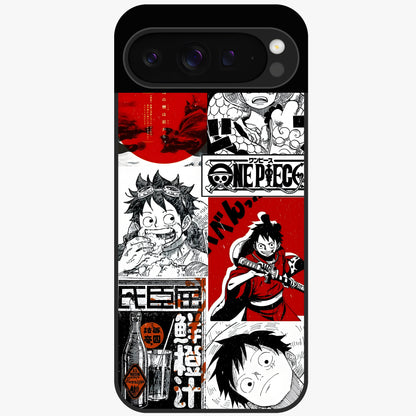 Strawhat Chaos Panels Glass Case showing flat back view with anime inspired chaos panel artwork and glossy glass finish.