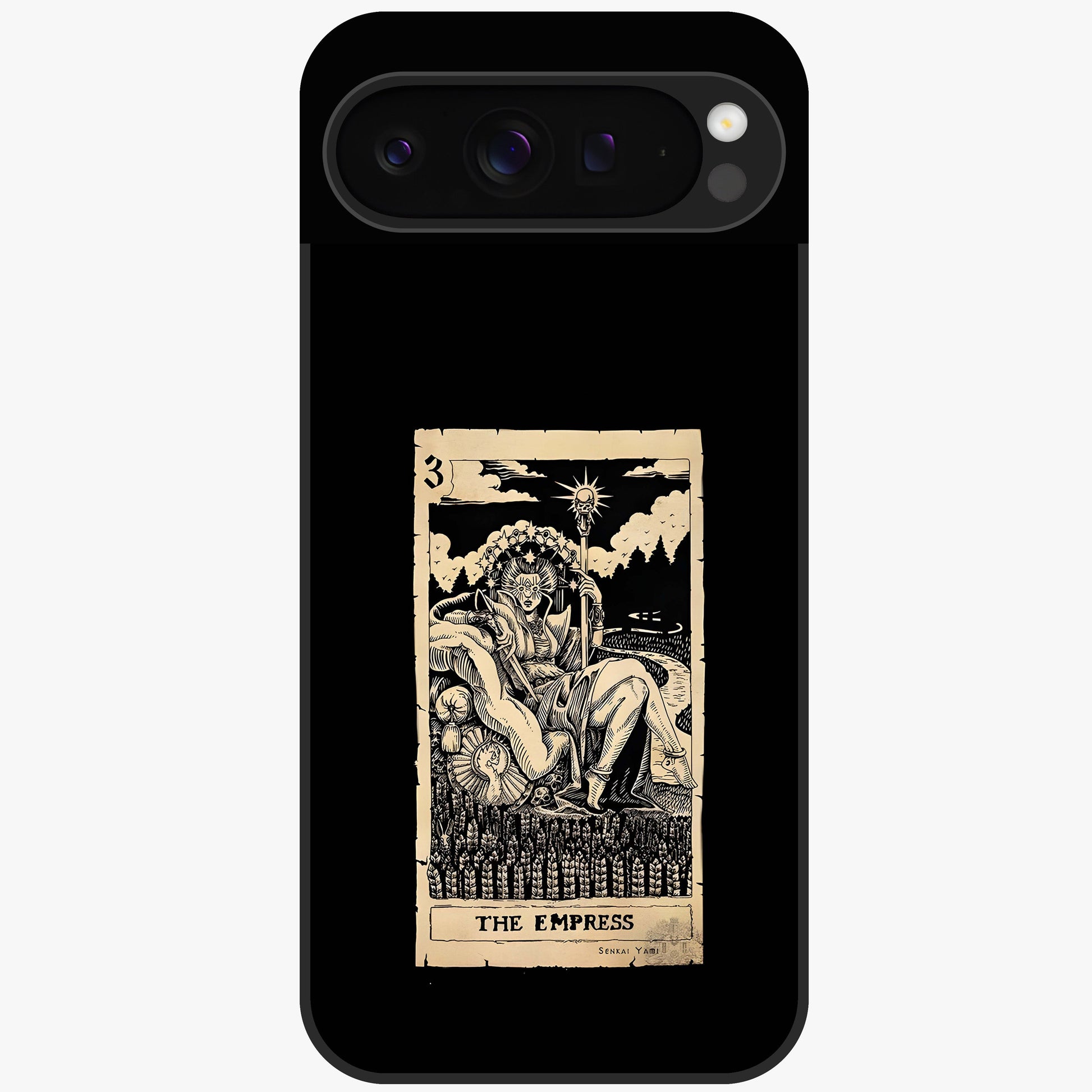 The Empress Glass Case showing flat back view with regal feminine artwork and glossy glass finish.