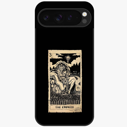 The Empress Glass Case showing flat back view with regal feminine artwork and glossy glass finish.