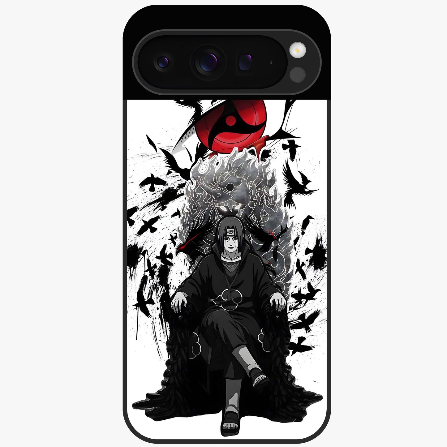 Uchiha Shadow Throne Glass Case showing flat back view with cosmic underwater themed artwork and glossy glass finish.