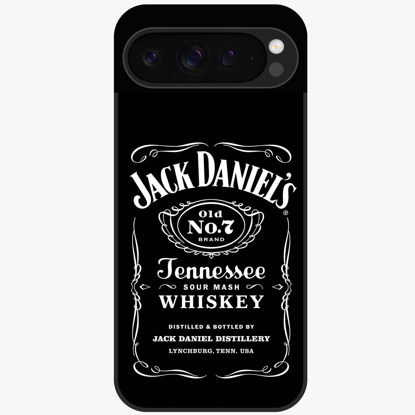 Vintage Whiskey Heritage Glass Case showing flat back view with classic whiskey inspired artwork and glossy glass finish.