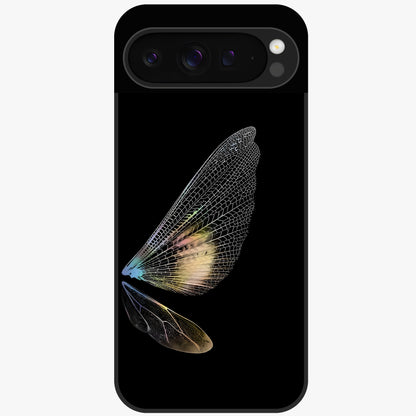 Whispers Of Wings Glass Case showing flat back view with graceful wing inspired artwork and glossy glass finish.