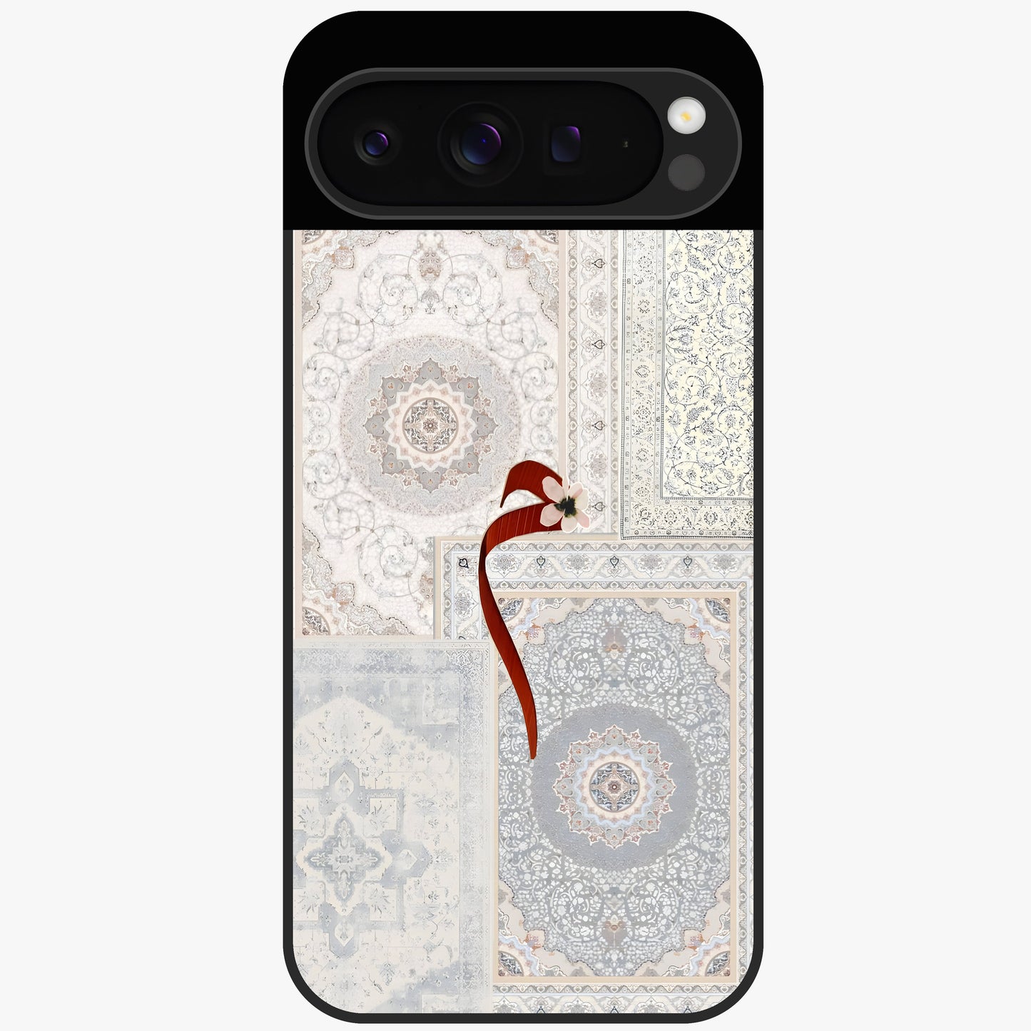 White Aesthetic Bow Glass Case showing flat back view with minimal bow artwork and glossy glass finish.