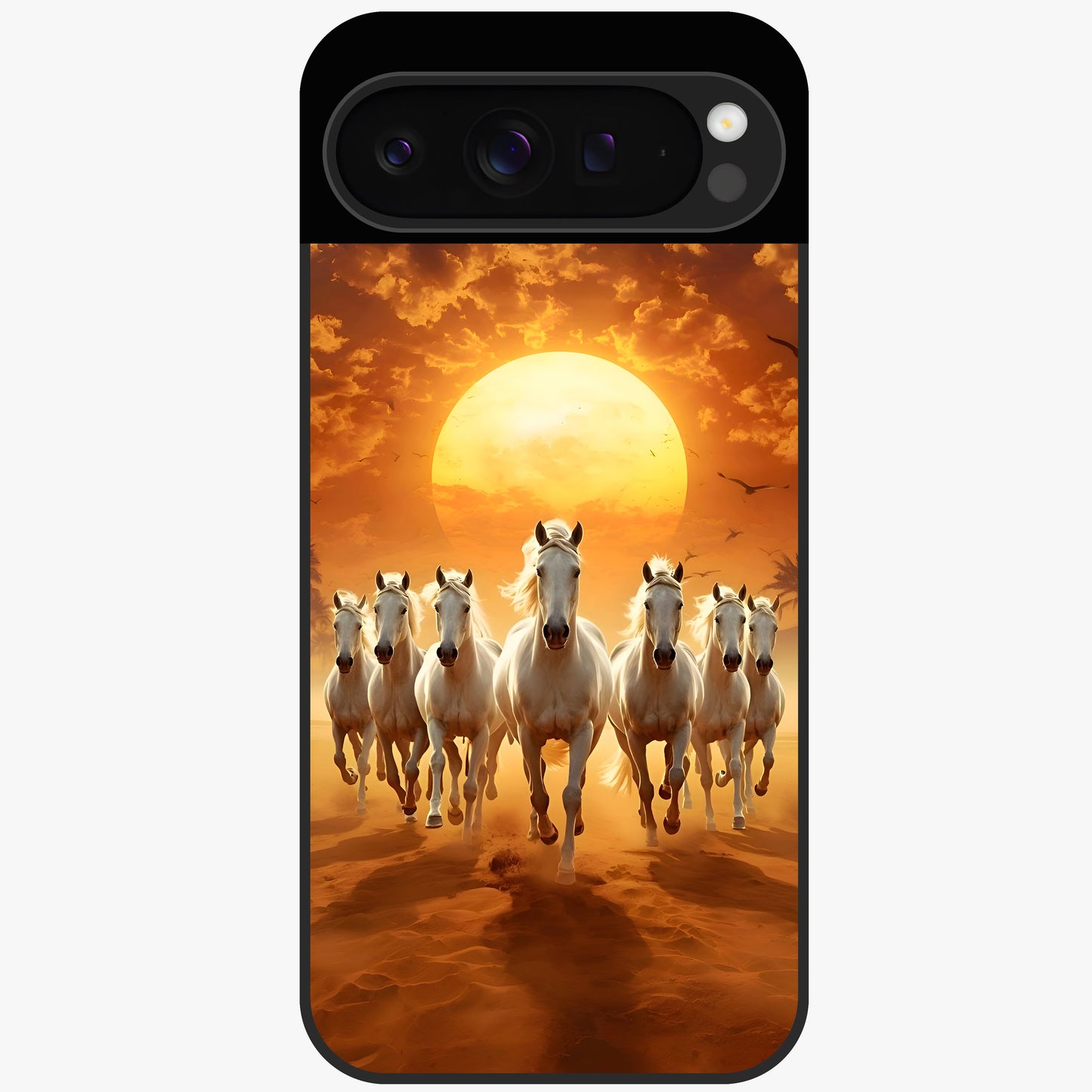 Wild Sunset Majesty Glass Case showing flat back view with majestic sunset landscape artwork and glossy glass finish.