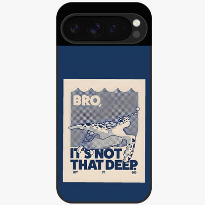 Worry Less Swim Glass Case showing flat back view with playful motivational artwork and glossy glass finish.