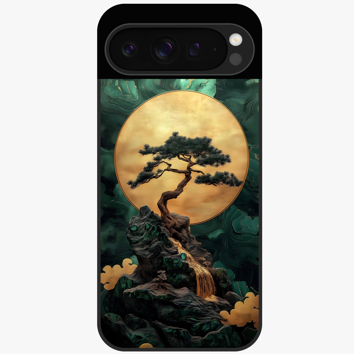 Zen Moon Rise Glass Case showing flat back view with calm moonrise artwork and glossy glass finish.