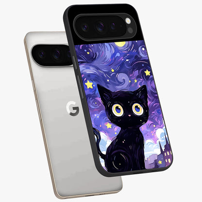 Abstract Cat Art Glass Case displayed in angled mockup highlighting modern abstract cat artwork and sleek glass surface.