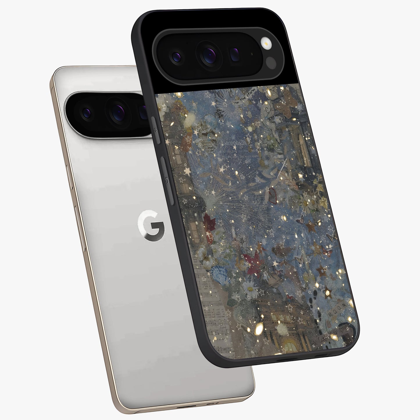 Aesthetic Astrolophia Glass Case displayed in angled mockup highlighting artistic aesthetic elements and smooth glass surface.