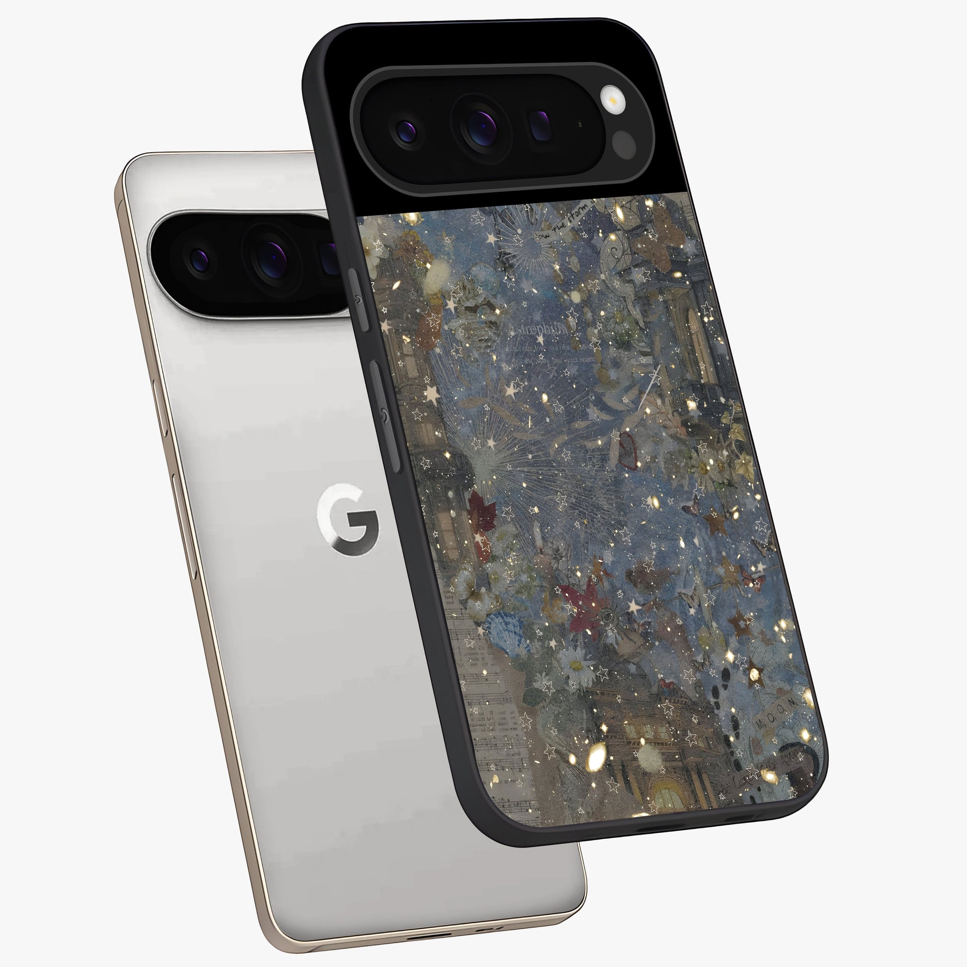 Aesthetic Astrolophia Glass Case displayed in angled mockup highlighting artistic aesthetic elements and smooth glass surface.
