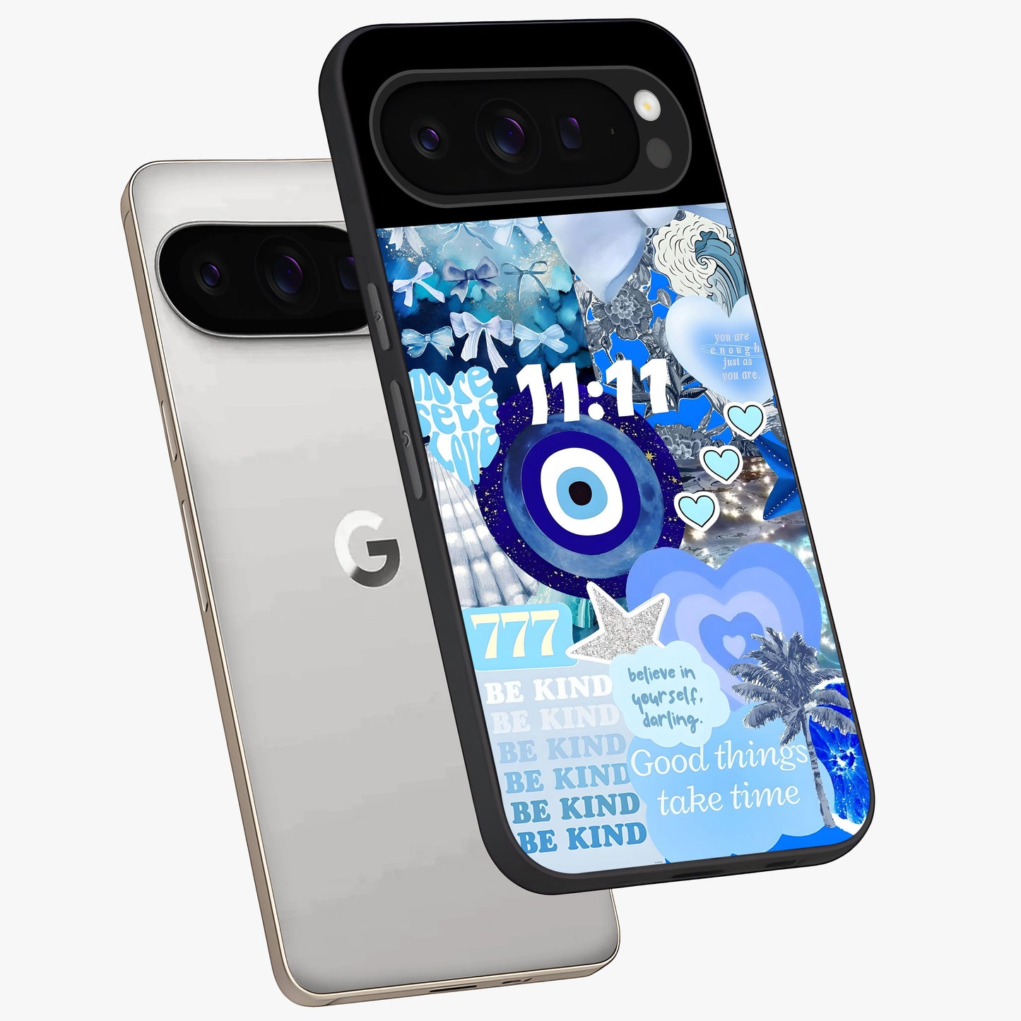 Aesthetic Be Kind Eye Glass Case displayed in angled mockup highlighting aesthetic eye design and inspirational vibe.