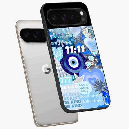 Aesthetic Be Kind Eye Glass Case displayed in angled mockup highlighting aesthetic eye design and inspirational vibe.