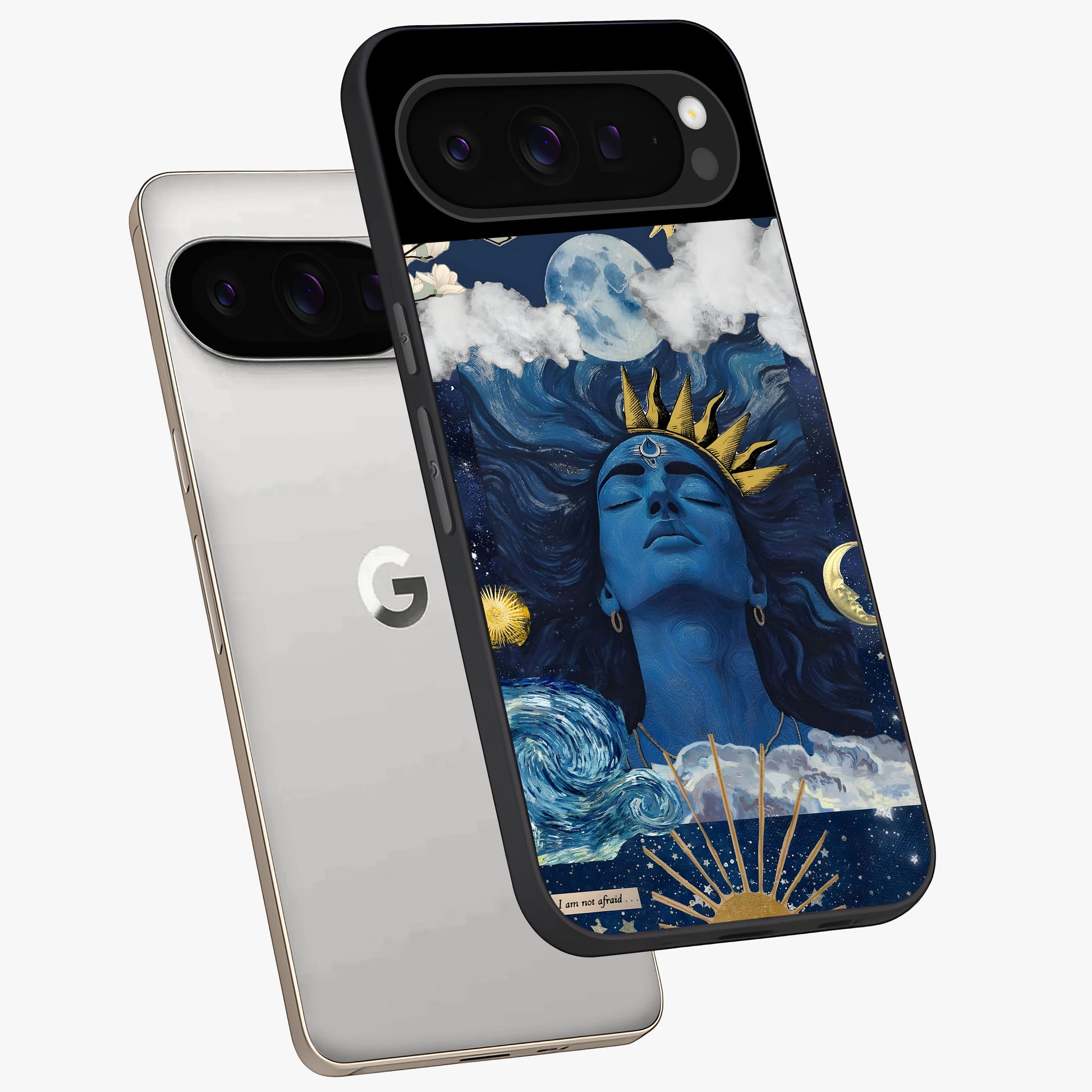 Aesthetic Lord Shiva Glass Case displayed in angled mockup highlighting spiritual Shiva illustration and sacred aesthetic design.