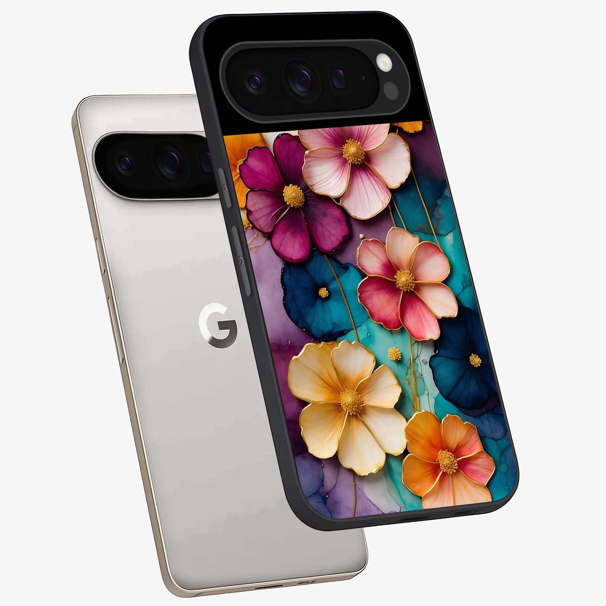 Artlyn Grace Flower Pattern Glass Case displayed in angled mockup highlighting delicate flower pattern design and smooth glass surface.