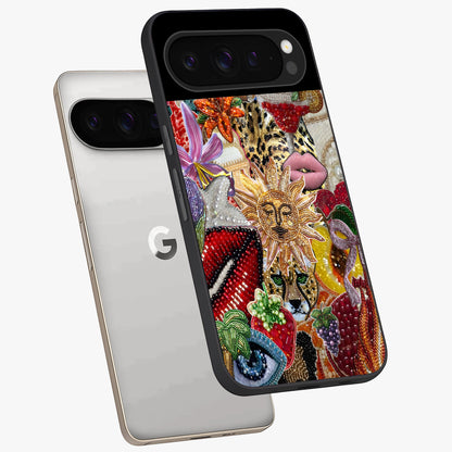 Beaded Fashion Jungle Glass Case displayed in angled mockup highlighting colorful fashion bead design and artistic pattern.