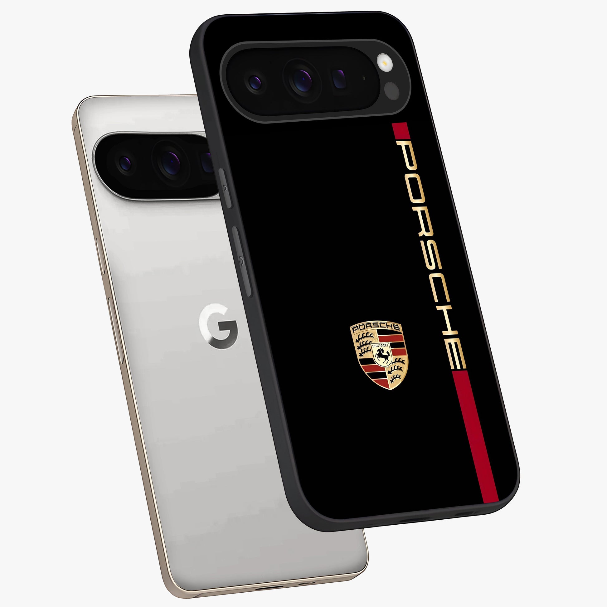 Black Minimal Porsche Glass Case displayed in angled mockup highlighting modern minimal car illustration and clean aesthetic design.