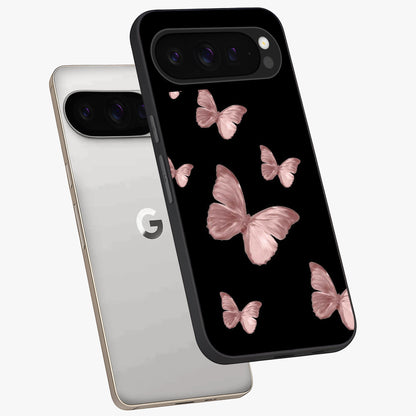 Butterfly Pattern Glass Case displayed in angled mockup highlighting delicate butterfly design and aesthetic pattern style.