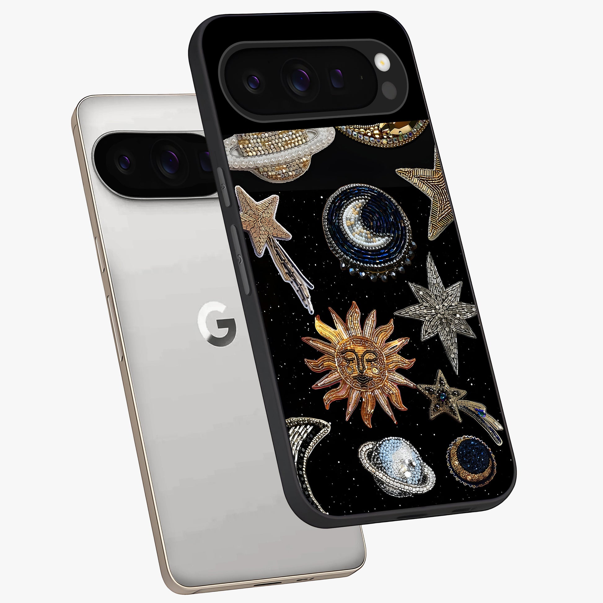 Celestial Gem Constellations Glass Case displayed in angled mockup highlighting gemstone inspired constellation design.
