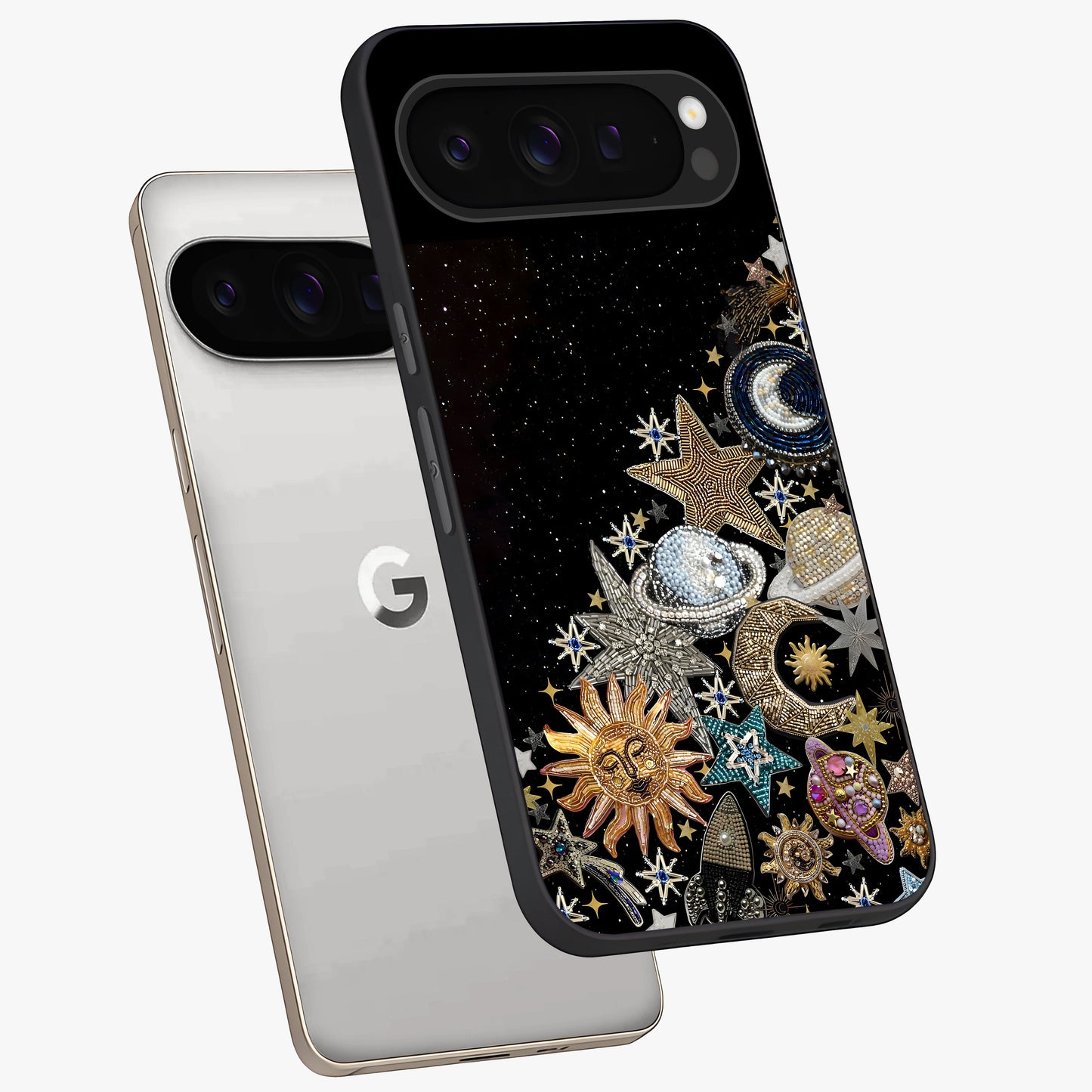 Cosmic Sparkle Dreams Glass Case displayed in angled mockup highlighting dreamy star sparkle design with celestial aesthetic.