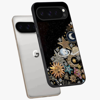 Cosmic Sparkle Dreams Glass Case displayed in angled mockup highlighting dreamy star sparkle design with celestial aesthetic.