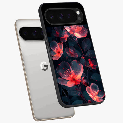 Dark Shade of Flower Glass Case displayed in angled mockup highlighting moody floral illustration with aesthetic dark tones.