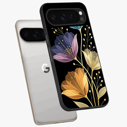 Delicate Multicolor Flowers Glass Case displayed in angled mockup highlighting colorful flower pattern with soft aesthetic style.