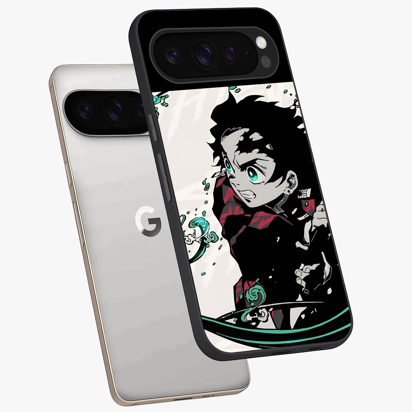 Demon Slayer Glass Case displayed in angled mockup highlighting dramatic anime character design with action aesthetic.