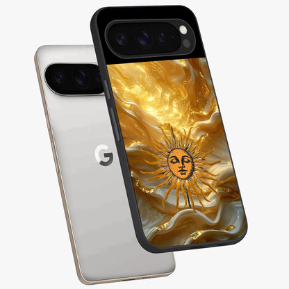 Eternal Golden Glow Glass Case displayed in angled mockup highlighting glowing golden aesthetic design with elegant style.