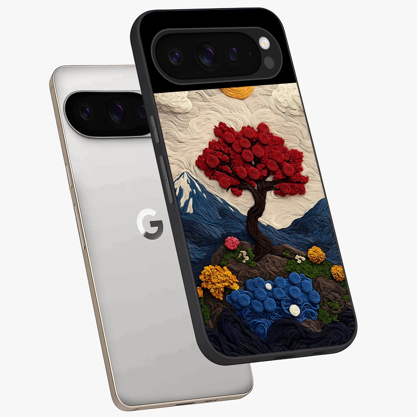 Eternal Nature Tapestry Glass Case displayed in angled mockup highlighting detailed botanical pattern with artistic aesthetic.