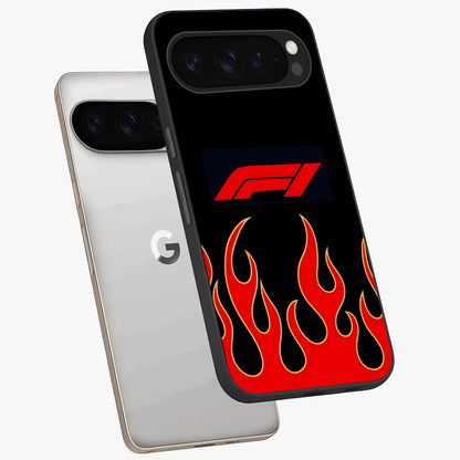 Fire F11 Glass Case displayed in angled mockup highlighting bold fire inspired graphic with energetic aesthetic style.