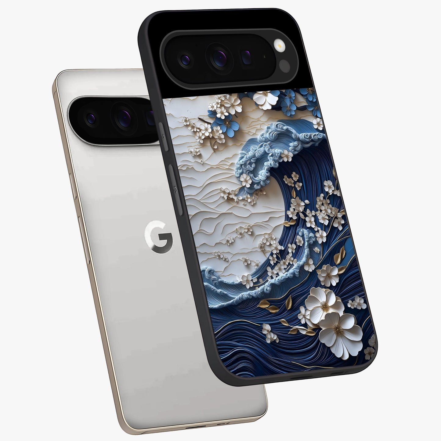 Floral Wave Origami Glass Case displayed in angled mockup highlighting geometric origami flower design with modern aesthetic style.