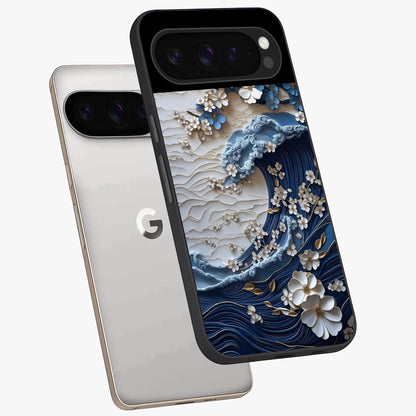 Floral Wave Origami Glass Case displayed in angled mockup highlighting geometric origami flower design with modern aesthetic style.